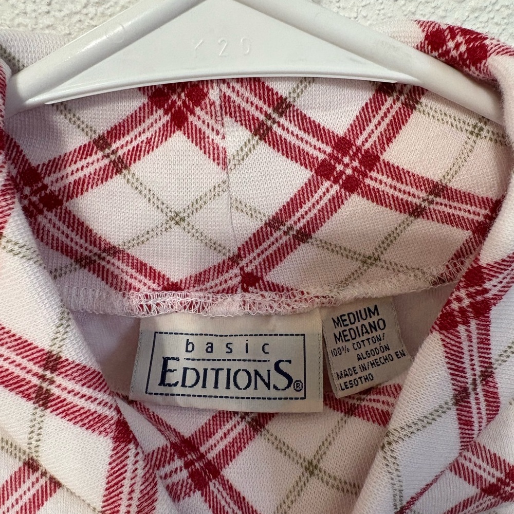 Basic Editions Red And White Plaid Turtleneck Shi… - image 2